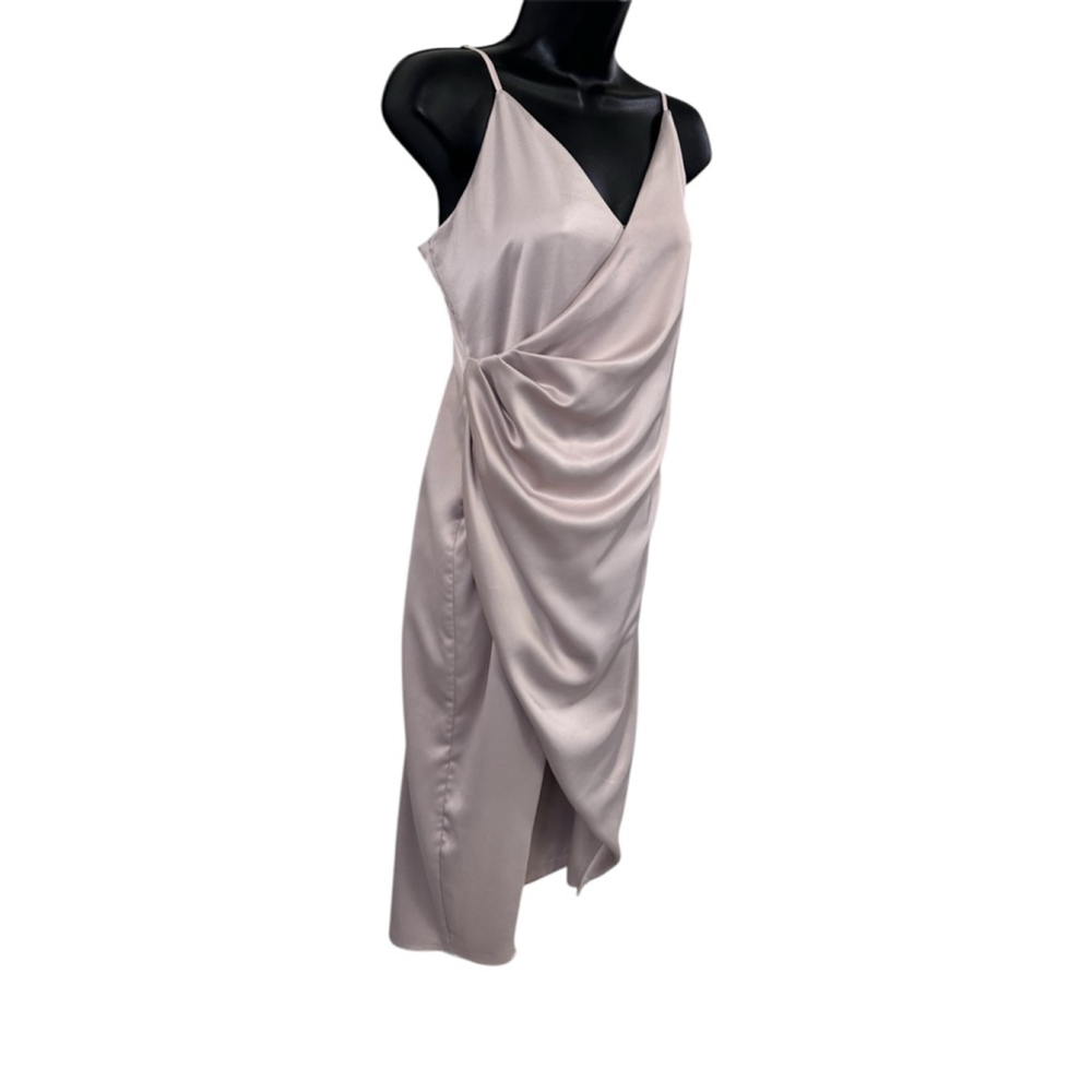 Aritzia Babaton Midi Satin Slit Dress, Size 8, Blush Pink / Pearl - Picture 5 of 10